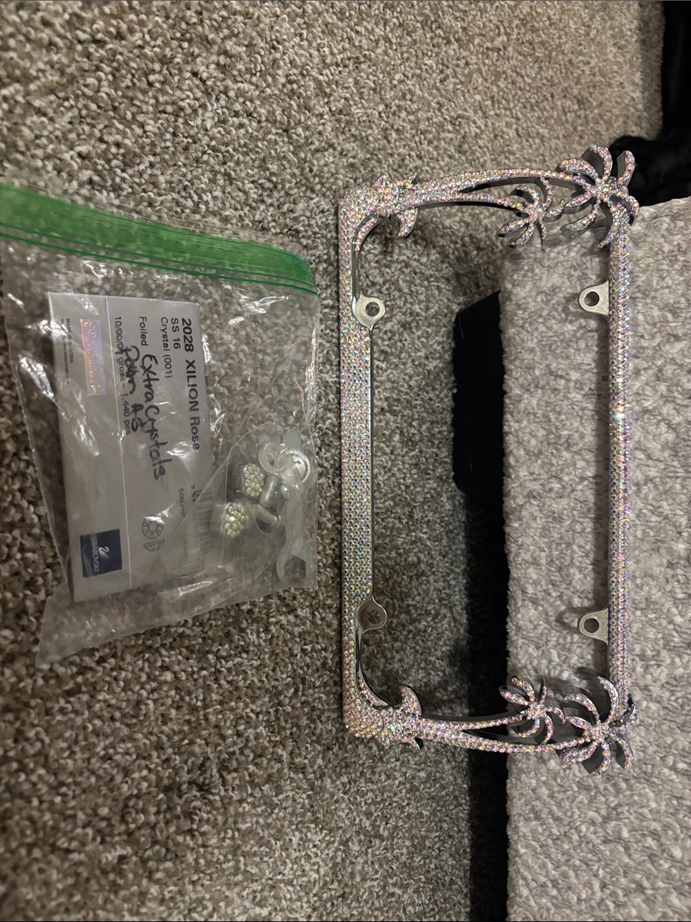 Swarovski Iridescent Crystal License Plate Frame with Floral Accents